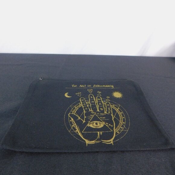 Black Canvas Zipper Pouch With The Art Of Chiromancy Design - Picture 3 of 8